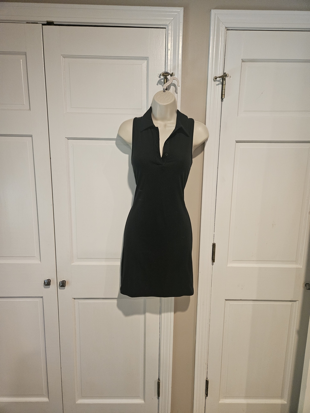 Sleeveless Polo Shift Dress - Black